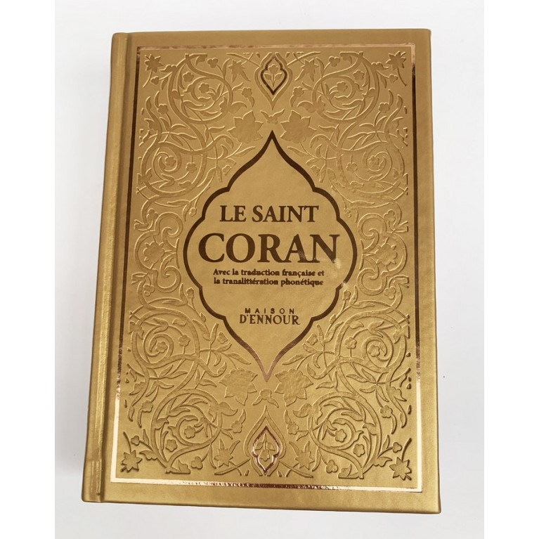 Le Saint Coran Doré - Couverture Daim - Pages Arc-En-Ciel - Français-Arabe-Phonétique - Maison Ennour