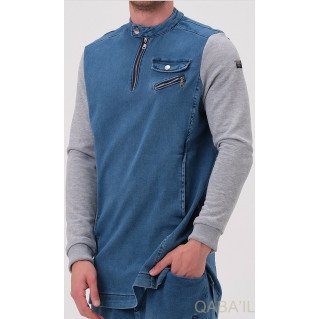 Sweat Jean Strecht Bi-Matière Jogging - Bleu Clair - Qaba'il : K2