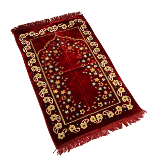 Tapis de Prière - Motif Mirhab avec Fleurs Bordeaux - Adulte - 69 x119 cm