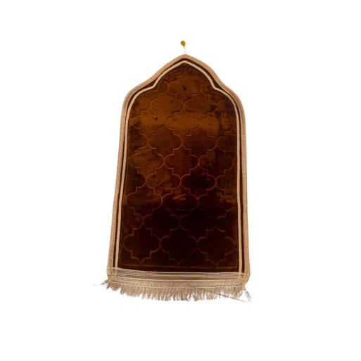 Tapis de Prière Enfant Molletonné Marron - Motif Arabesque - 48 x 85 cm - Soundouss