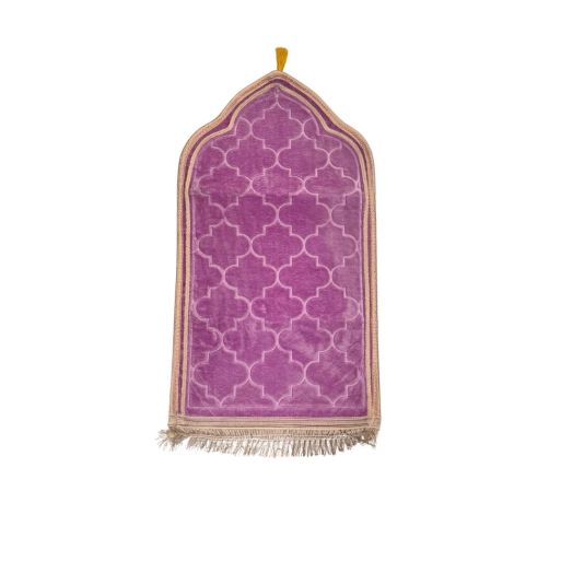 Tapis de Prière Enfant Molletonné Violet - Motif Arabesque - 48 x 85 cm - Soundouss