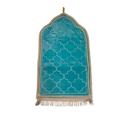 Tapis de Prière Enfant Molletonné Turquoise - Motif Arabesque - 48 x 85 cm - Soundouss