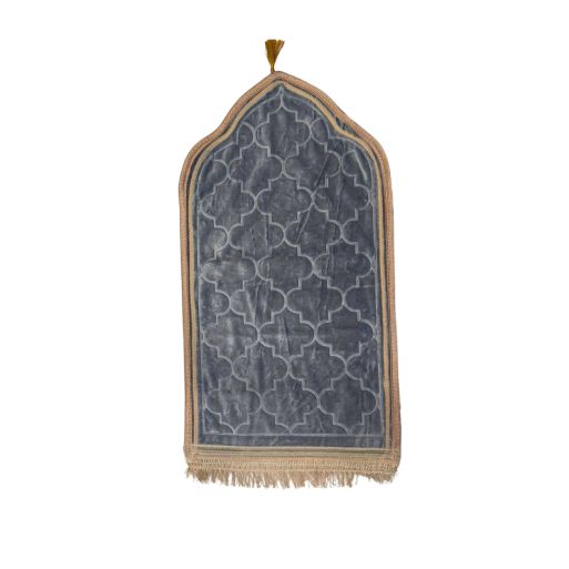 Tapis de Prière Enfant Molletonné Gris - Motif Arabesque - 48 x 85 cm - Soundouss