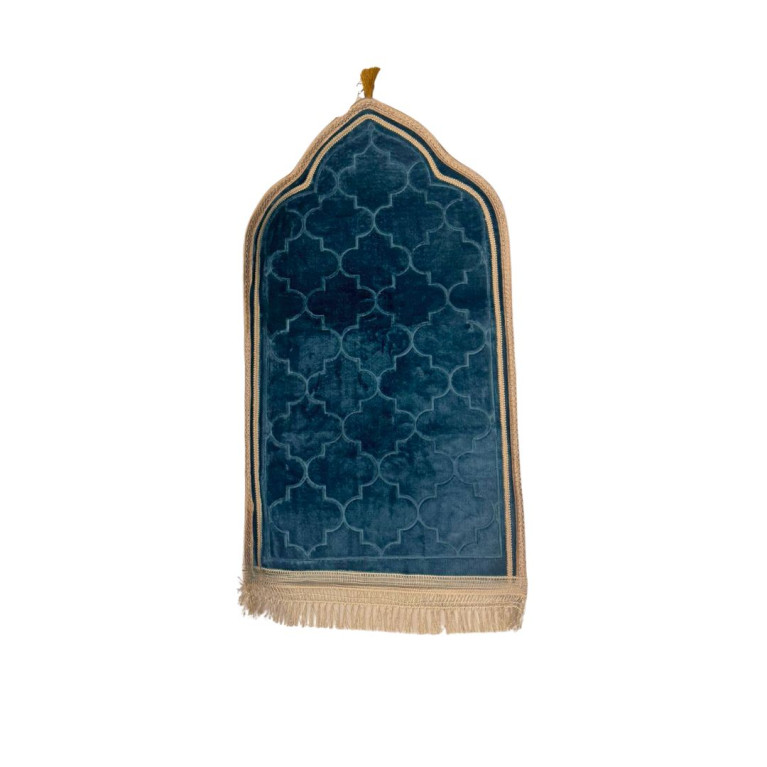 Tapis de Prière Enfant Molletonné Bleu - Motif Arabesque - 48 x 85 cm - Soundouss