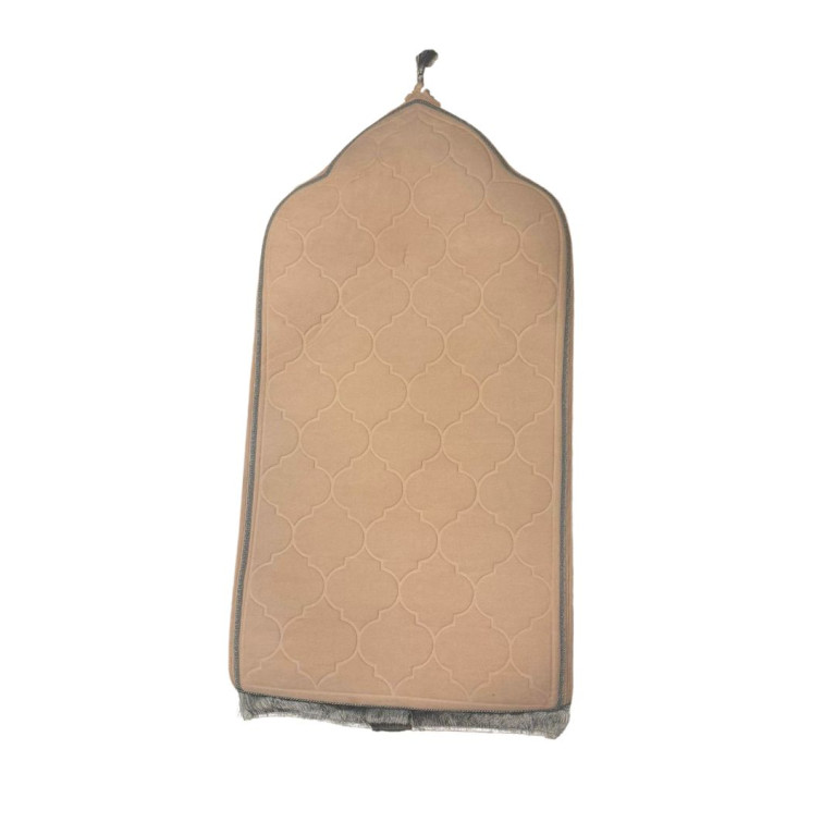 Tapis de Prière en Velours Beige- Motif Arabesque - Adulte - 59 x 113 cm