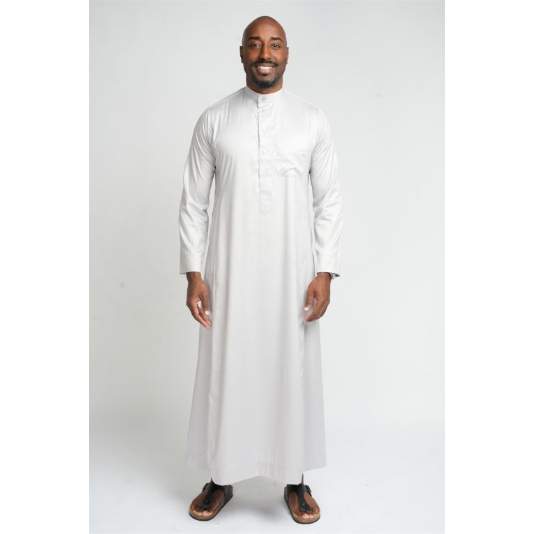 Qamis Homme Gris : Tissu Coréen Haut de Gamme - Soundouss