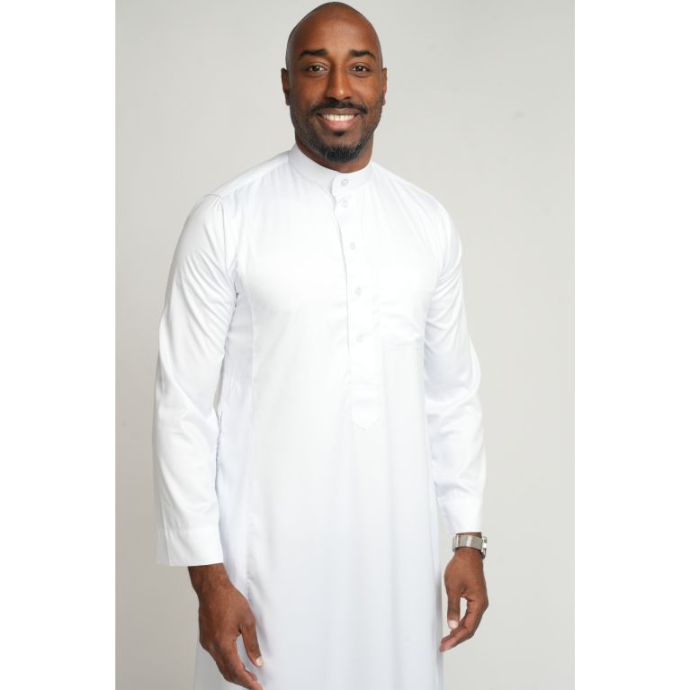 Qamis Homme Blanc : Tissu Glacé Coréen Haut de Gamme - Soundouss