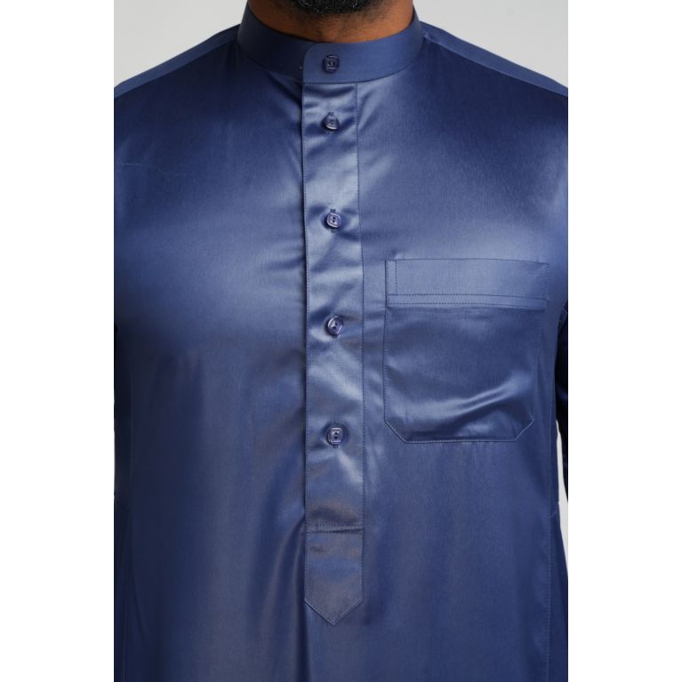 Qamis Homme Bleu Nuit : Tissu Coréen Haut de Gamme - Soundouss