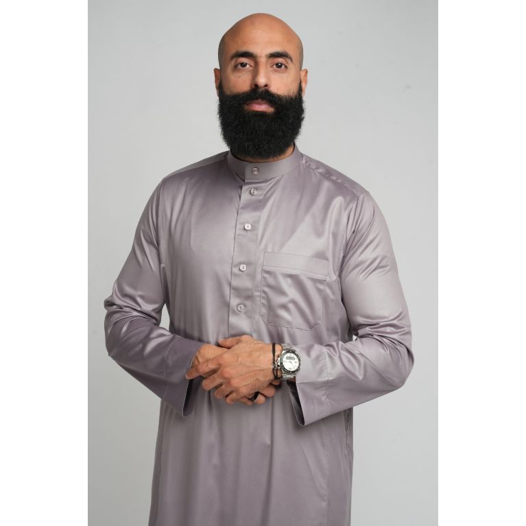 Qamis Homme Anthracite : Tissu Glacé Coréen Haut de Gamme - Soundouss