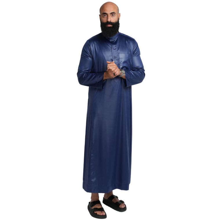 Qamis Homme Bleu Nuit : Tissu Coréen Haut de Gamme - Soundouss