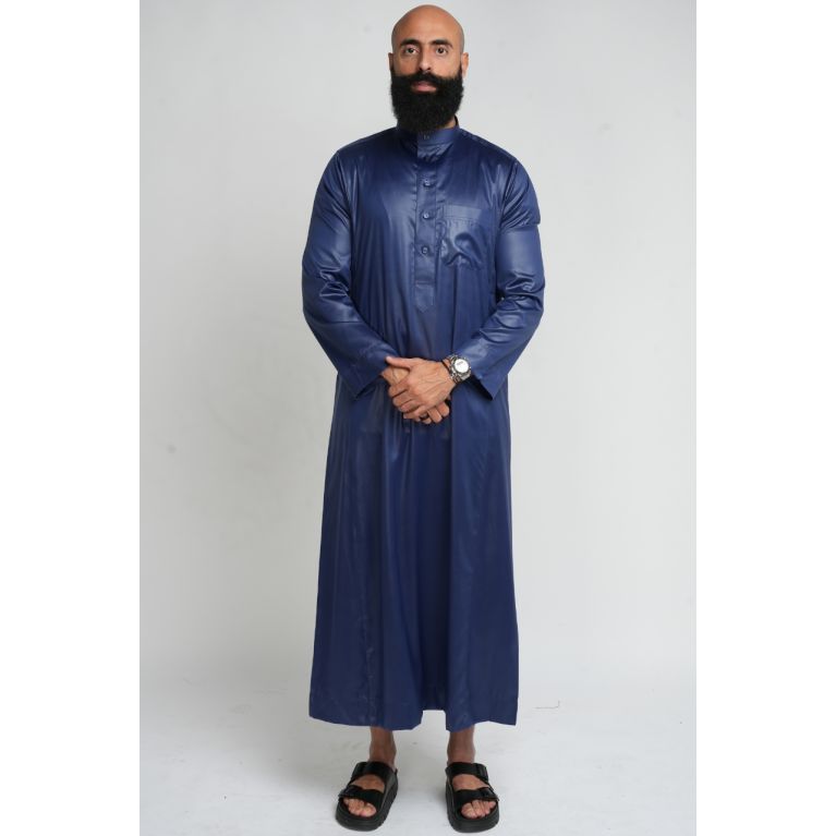 Qamis Homme Bleu Nuit : Tissu Coréen Haut de Gamme - Soundouss