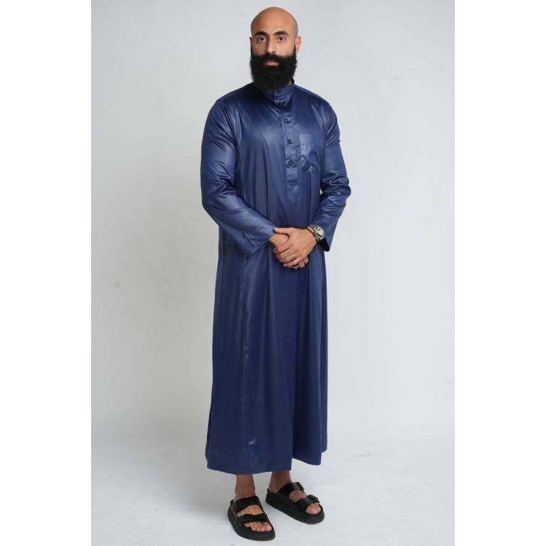 Qamis Homme Bleu Nuit : Tissu Coréen Haut de Gamme - Soundouss