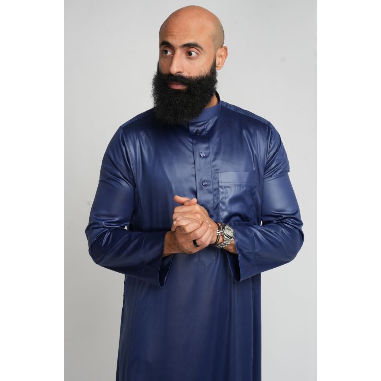 Qamis Homme Bleu Nuit : Tissu Coréen Haut de Gamme - Soundouss