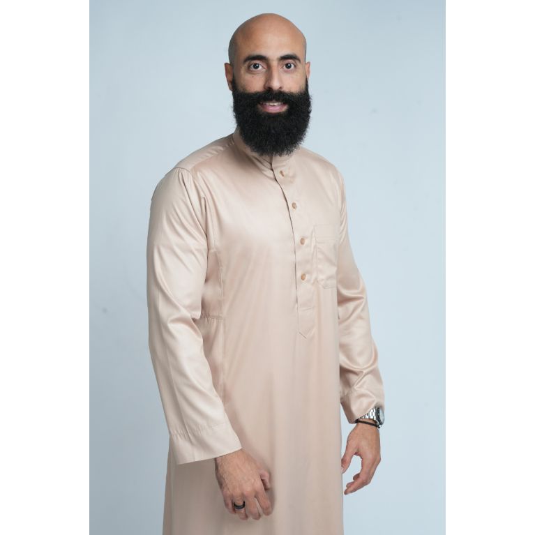 Qamis Homme Beige : Tissu Glacé Coréen Haut de Gamme - Soundouss