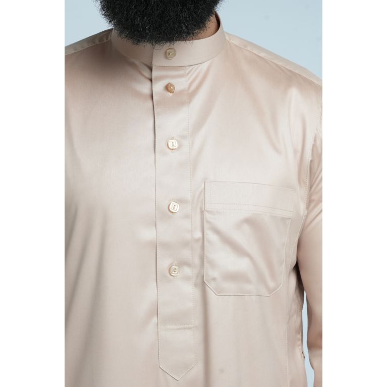 Qamis Homme Beige : Tissu Glacé Coréen Haut de Gamme - Soundouss