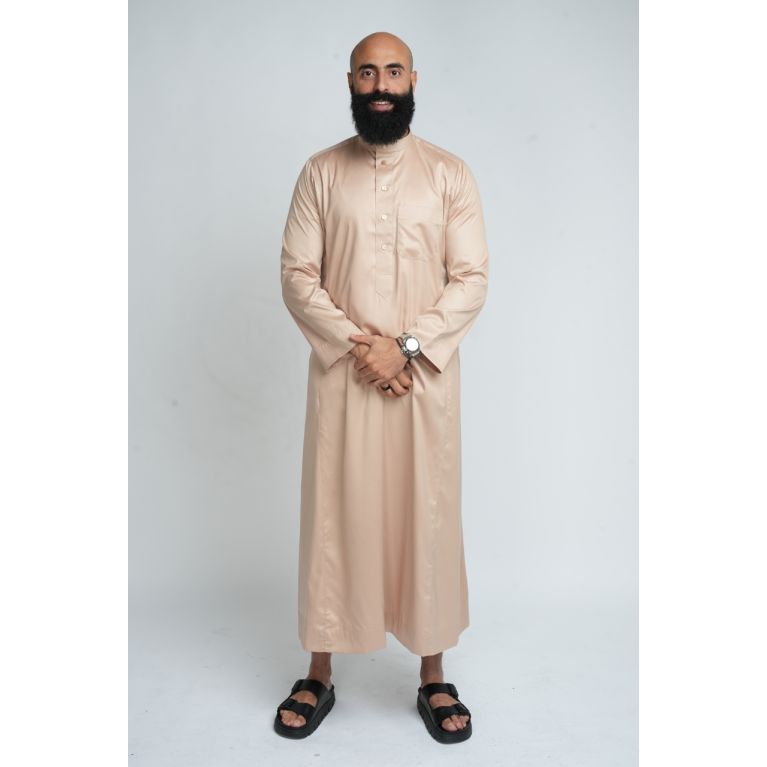 Qamis Homme Beige : Tissu Glacé Coréen Haut de Gamme - Soundouss