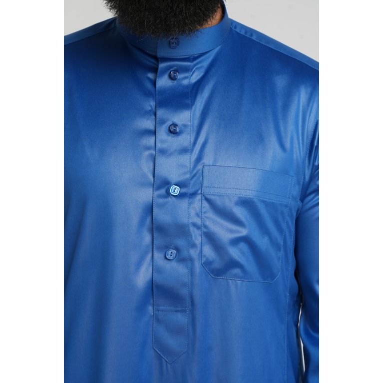 Qamis Homme Bleu Roi : Tissu Glacé Coréen Haut de Gamme - Soundouss