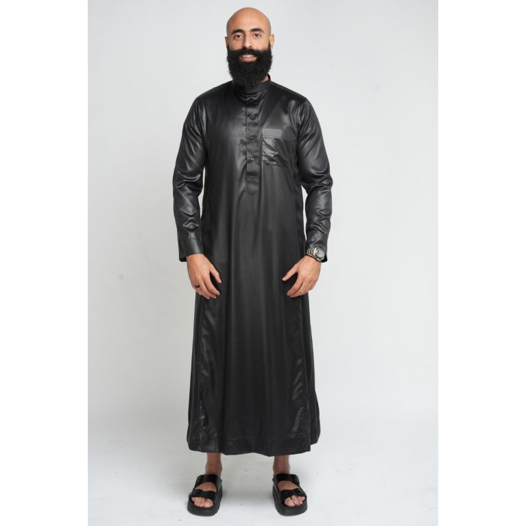 Qamis Homme Noir : Tissu Glacé Coréen Haut de Gamme - Soundouss