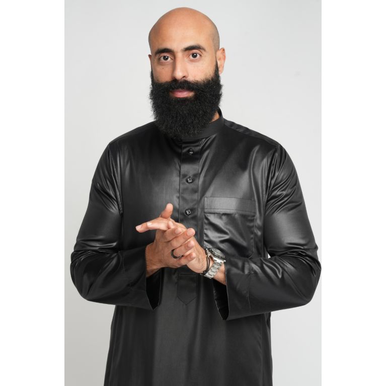 Qamis Homme Noir : Tissu Glacé Coréen Haut de Gamme - Soundouss