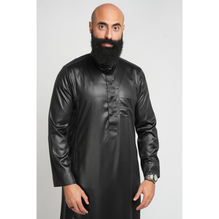 Qamis Homme Noir : Tissu Glacé Coréen Haut de Gamme - Soundouss