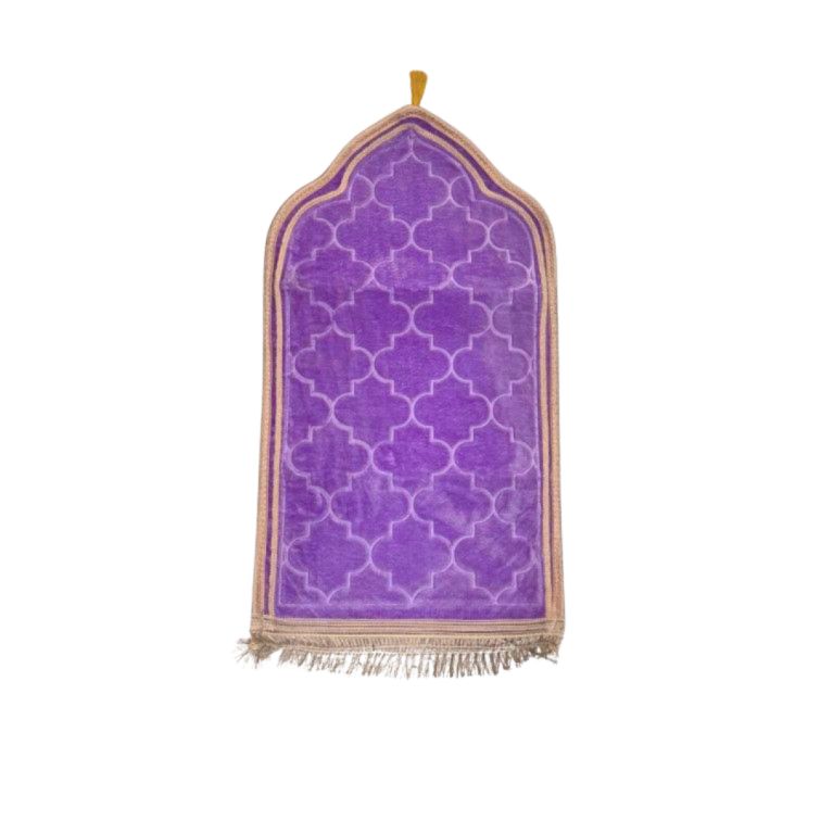 Tapis de Prière Enfant Molletonné Violet - Motif Arabesque - 48 x 85 cm - Soundouss