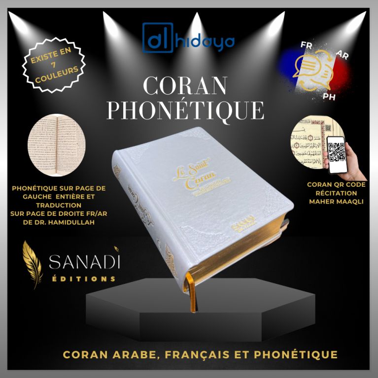 Le Saint Coran de Luxe - Langue : Français, Arabe et Phonétique - QR Code - Gris - 13,50 x 20 cm - Editions Sanadi