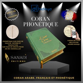 Le Saint Coran de Luxe - Langue : Français, Arabe et Phonétique - QR Code - Vert - 13,50 x 20 cm - Editions Sanadi