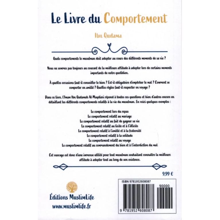 Le Livre du Comportement - Ibn Qudama - Edition Muslimlife