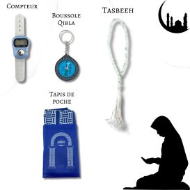 Mon Pack Prière Portable:Tasbîh Electronique, chapelet, boussole Qibla et tapis de prière de poche.