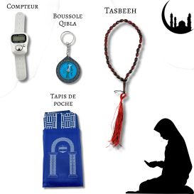 Mon Pack Prière Portable:Tasbîh Electronique, chapelet, boussole Qibla et tapis de prière de poche.