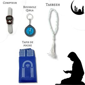 Mon Pack Prière Portable:Tasbîh Electronique, chapelet, boussole Qibla et tapis de prière de poche.