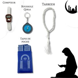 Mon Pack Prière Portable:Tasbîh Electronique, chapelet, boussole Qibla et tapis de prière de poche.